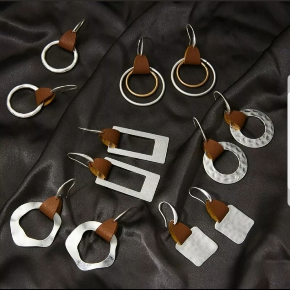 Artisan, Leather, Silver Metal Earrings